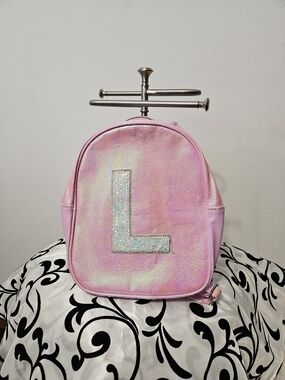 Justice Pink Kids Backpack with Glitter 'L' Accent